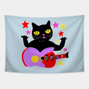 Black Cat Plays Guitar Tapestry