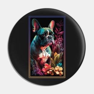 French Bulldog Dog Vibrant Tropical Flower Tall Digital Oil Painting Portrait 2 Pin