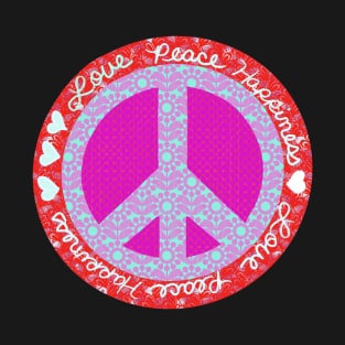 Peace Red Pink Light Blue with Hearts T-Shirt