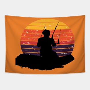 Kitesurfer Surfing The Wave Artistic Silhouette Retro Sunset Tapestry