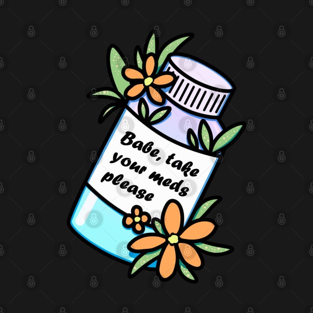 Medicine bottle with reminder and orange flowers by 2dsandy