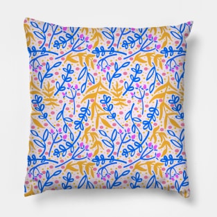 Botanicals and Dots - Hand drawn Design -  Orange, Blue, Pink Pillow