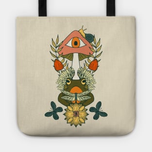 Retro Toadstool Psychedelic Frogs, Surreal Mushrooms, and Blooms Tote