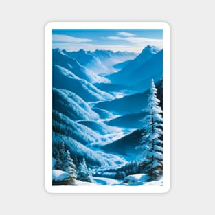 Snowy Mountain Valley in Winter Magnet