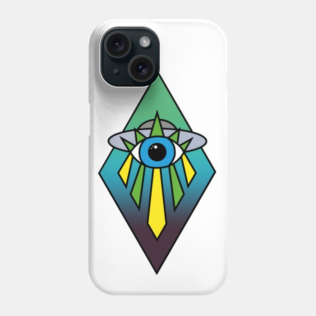 UFO Eye Art Deco Geometric Diamond Shape Dark Green Blue Sea Sky Space Illuminati Pyramid Phone Case by Ciara Shortall Art