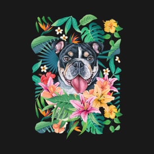 Tropical Black Tri Color English British Bulldog T-Shirt