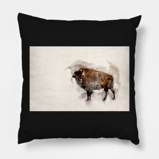 Buffalo Watercolor Portrait Pillow