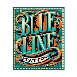 Blue Line Tattoo La Crosse WI Fancy Scroll Lettering T-Shirt