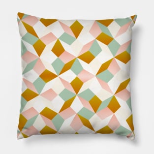 Pastel colored geometric pattern in pink, blue and golden Pillow