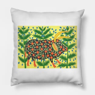 ukrainian bull three years old went walking through the woods and garners strength 1983 - Maria Primachenko Pillow