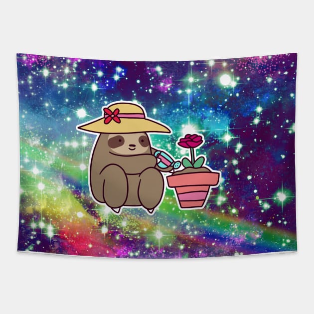 Gardener Sloth Rainbow Sloth Tapestry by saradaboru