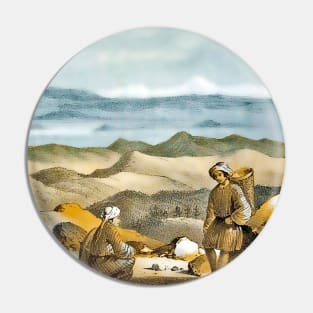 Blue sky with mountains and farmers Pin