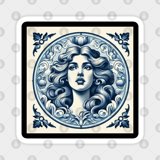 Delft Tile With Woman Face No.2 Magnet by artnook