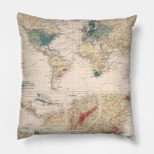 Old Coffee Farming & Consumption World Map (1907) Vintage Agricultural Commodity Atlas Pillow