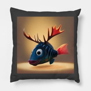 Cute Fantasy Fish with Antlers Pillow