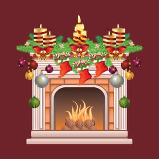 Decorated Christmas Fireplace T-Shirt