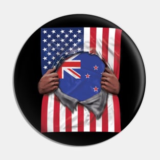 New Zealand Flag American Flag Ripped - Gift for New Zealander From New Zealand Pin