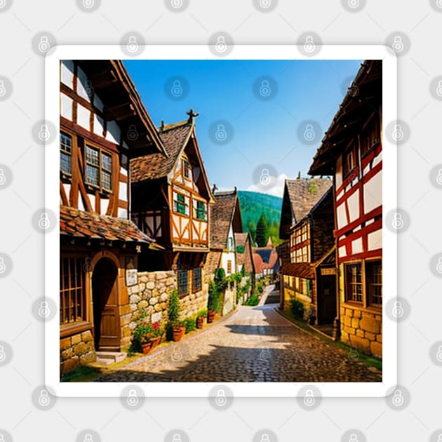 Medieval Village - Middle Ages German Architecture Magnet by CursedContent