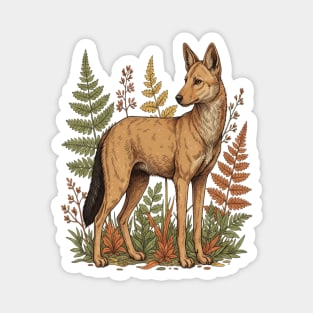 Asian Wild Dog Autumn Ferns Vintage Art Magnet