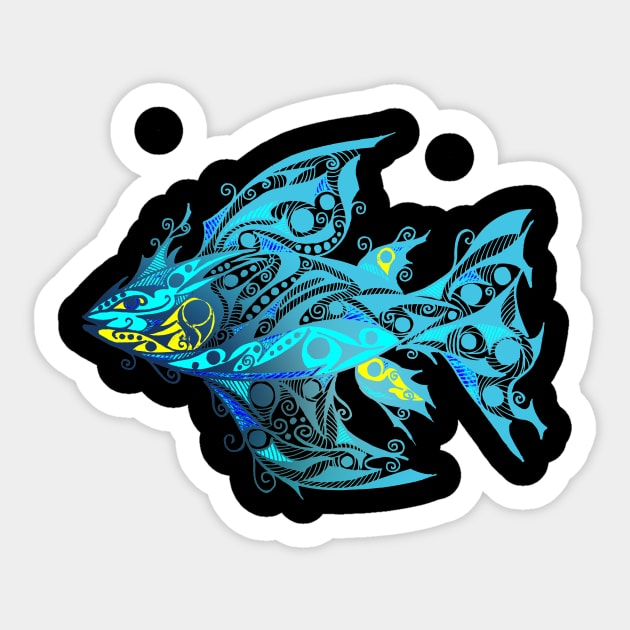 Blue Tribal Tattoo Fish - Blue Fish - Sticker