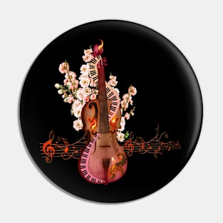 Wonderful violin with keyboard and flame Pin