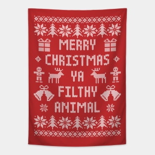 Funny Ugly Xmas Sweater - Merry Christmas Ya Filthy Animal Tapestry