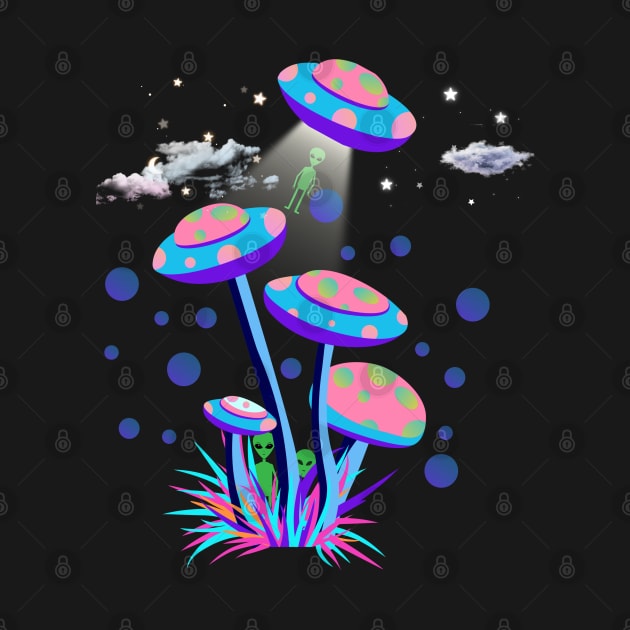 Mushroom UFO and Aliens by Fj Greetings