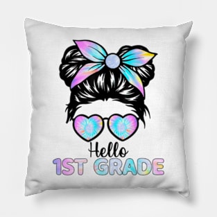 Hello 1st Grade Messy Hair Bun Girl Back To School First Day Pillow