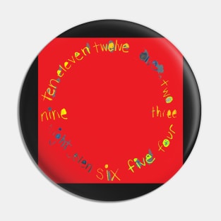 Red O'Clock with Numbers, watercolor in red blue lime green yellow Pin