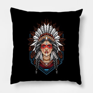 Warrior indian girl tribal Pillow
