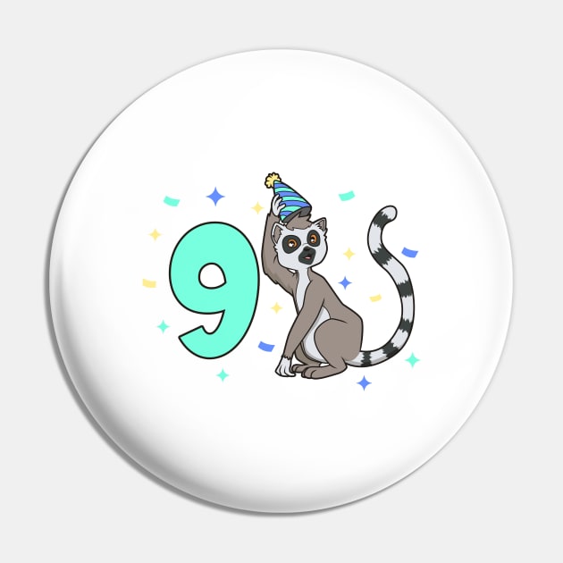 I am 9 with lemur - kids birthday 9 years old Pin by Modern Medieval Design