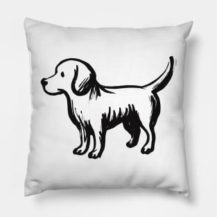 Stick figure dog in black ink Pillow