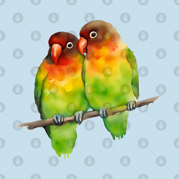 A watercolor of two cute lovebirds cuddling by Bwiselizzy