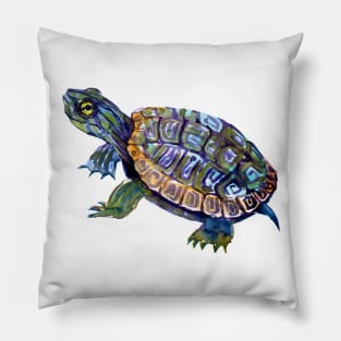 River Turtle, Slider, Turtle artwork Pillow