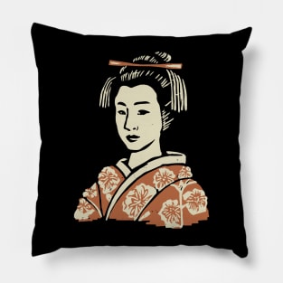 Japanese Geisha Linocut Print Pillow