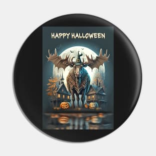 Moose Witch Haunted Halloween Card Pin