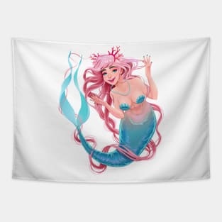 Smiling mermaid with long pink hair Tapestry