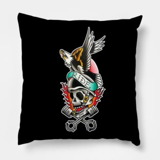 Ride with Eagle and Skull Tattoo Design Pillow