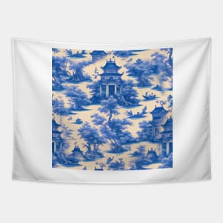 Traditional style blue and white chinoiserie toile Tapestry