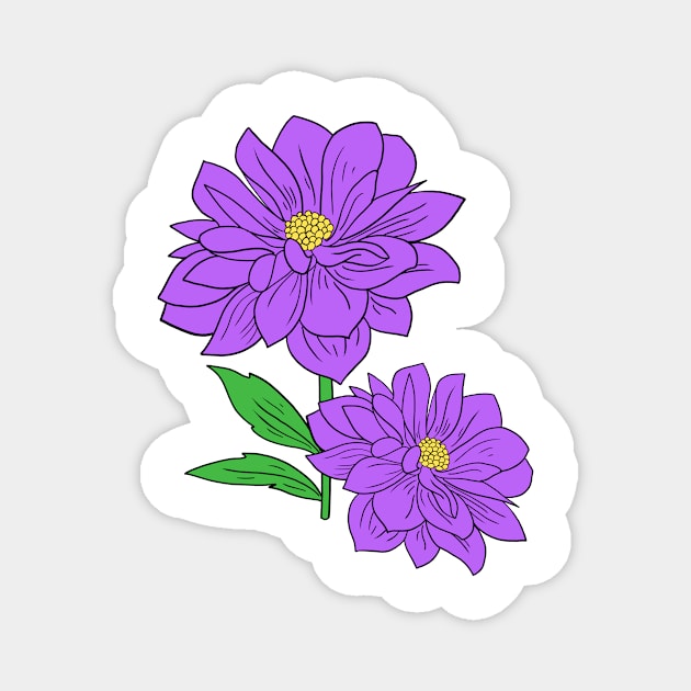 Violet Aster floral Hand Drawn Gardening Gift Magnet by Mesyo