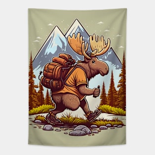 Hiking Moose Tapestry