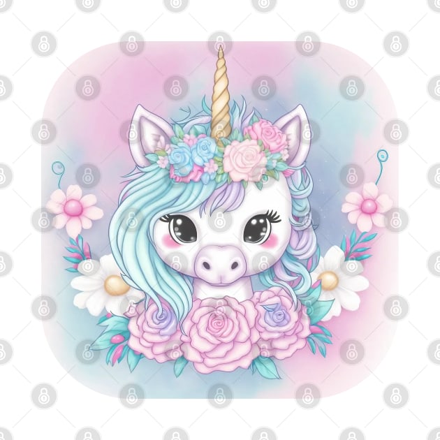 Cute Pastel Rainbow Unicorn Flowers by MythicPrompts