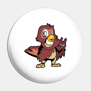 Cartoon owl - flute player Pin