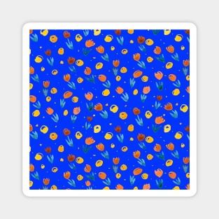 Watercolor tulips pattern - blue and orange Magnet