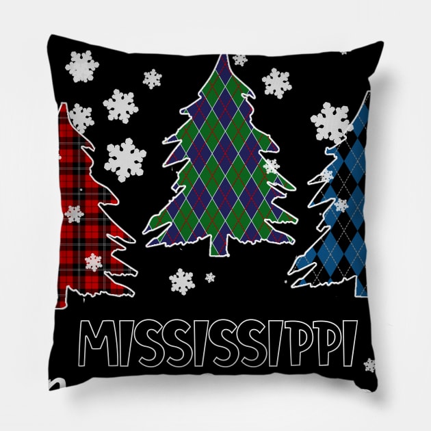 Mississippi Merry Christms Buffalo Plaid Xmas Tree  Pillow by Barnard