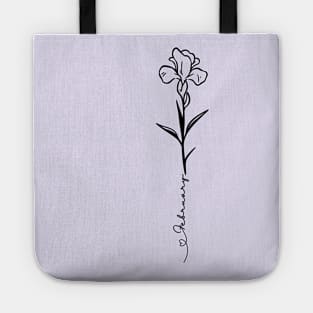 Minimalist Boho Line Art Drawing Iris February Birth Flower Tote