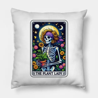 Funny Plant Lady Tarot Vintage Skeleton Floral Moon Garden Pillow