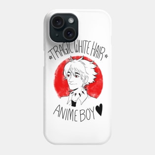 Tragic White Hair Anime Boy - Black Font Phone Case