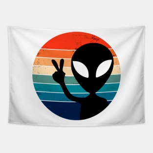 Alien Peace Sign Retro Style Tapestry