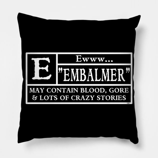 Funny Embalmer Mortician Movie Rating Pillow by Graveyard Gossip